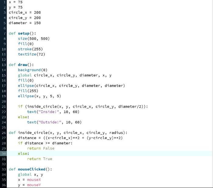 function called inside_circle() according to the following specification: the function should have