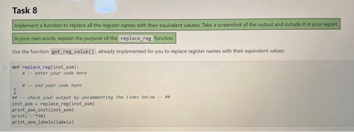 using thas part of code anwser this part Implement a function to