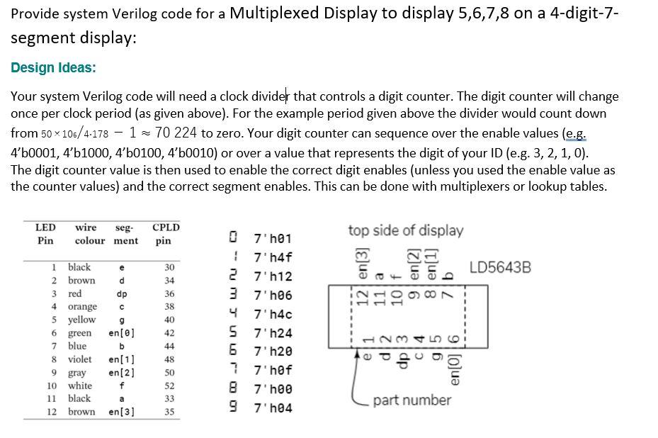 Provide system Verilog code for a Multiplexed Display to display 5,6,7,8