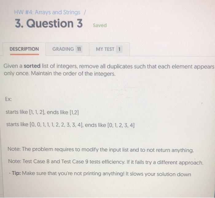 PYTHON HW #4: Arrays and Strings / 3. Question 3 saved DESCRIPTION