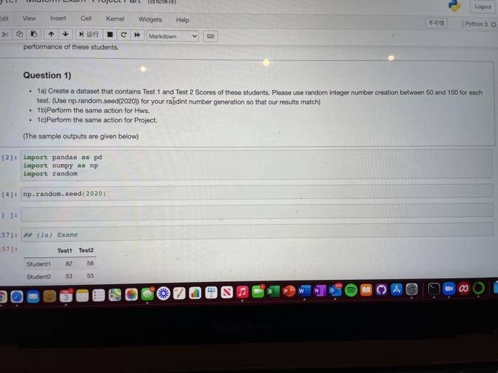  In python thank you! () 2 Logout View Insert Cal Kernel