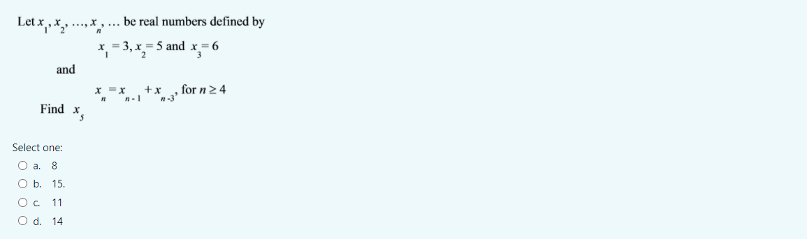 No need workings, just final answer be real numbers defined by n