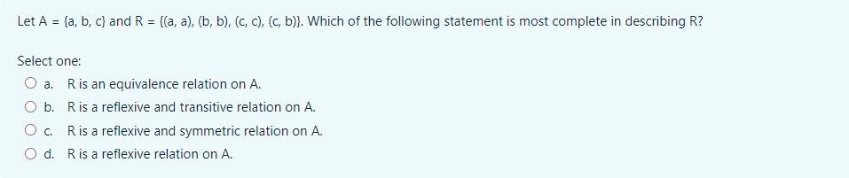 Let A = {a,b,c} and B = {1, 2, 3). Let R