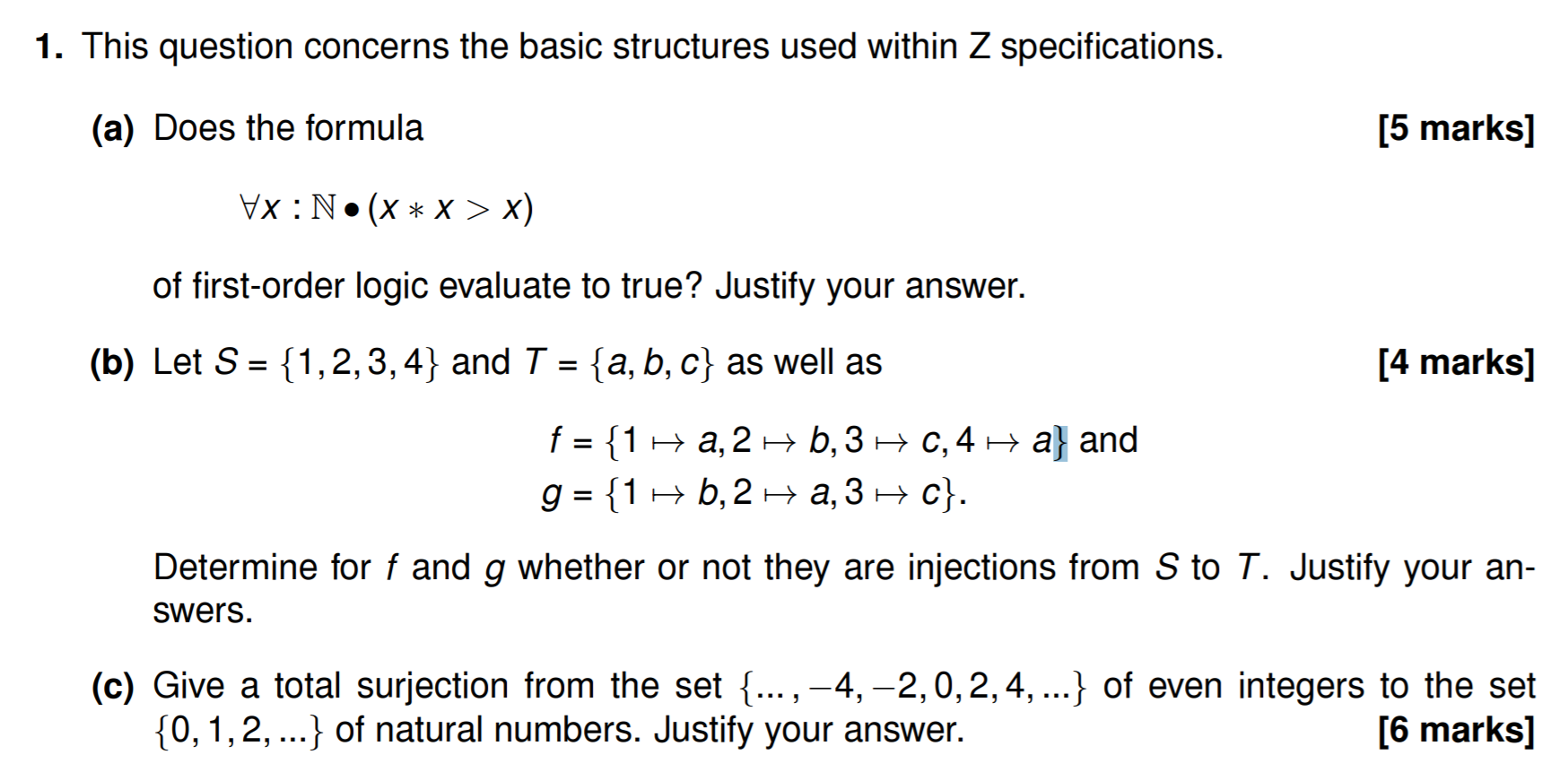  1. This question concerns the basic structures used within 2 specifications.