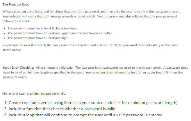 PYTHON PROGRAM The Program Spec Write a program using loops and functions