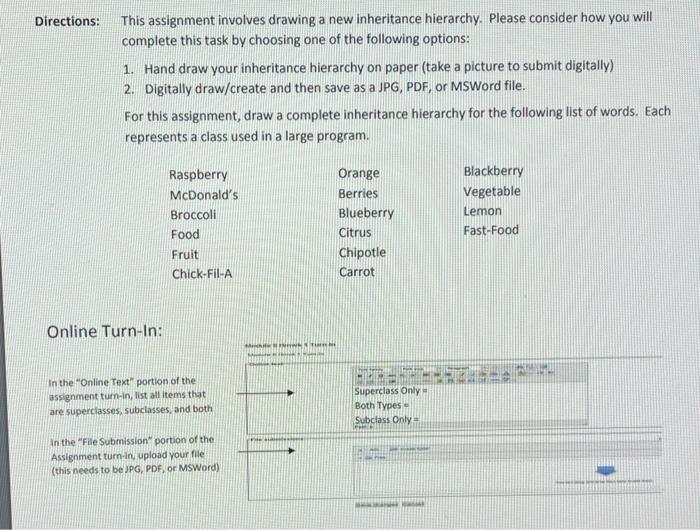 **Language is java** Directions: This assignment involves drawing a new inheritance hierarchy.