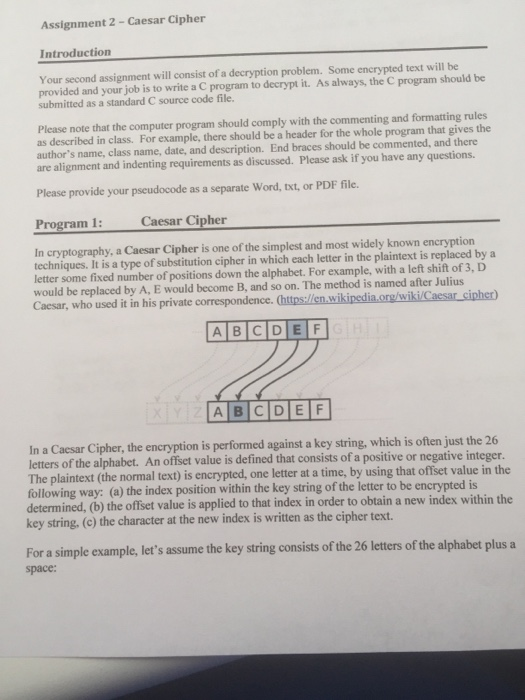  Assignment 2- Caesar Cipher Introduction Your second assignment will consist ofa