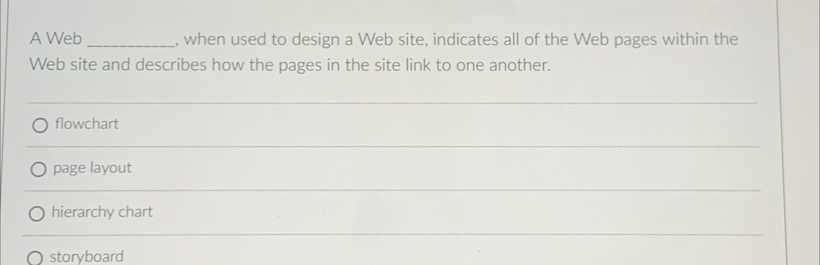  A Web when used to design a Web site, indicates all