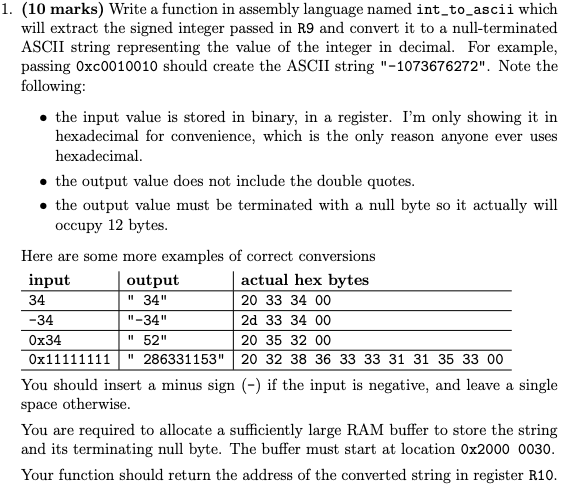  IN ARM CORTEX M3 ASSEMBLY 1. (10 marks) Write a function