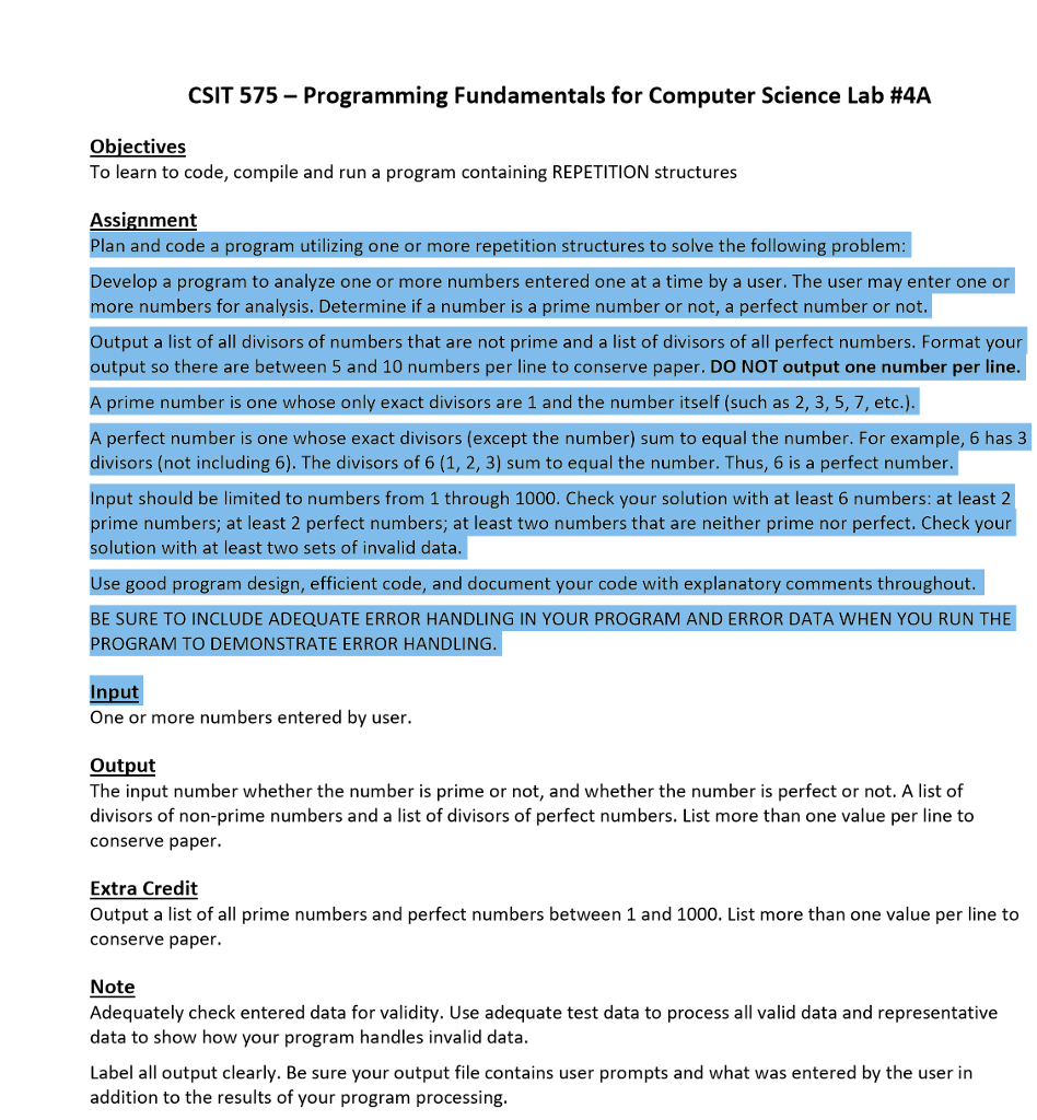  CSIT 575-Programming Fundamentals for Computer Science Lab #4A Objectives To learn