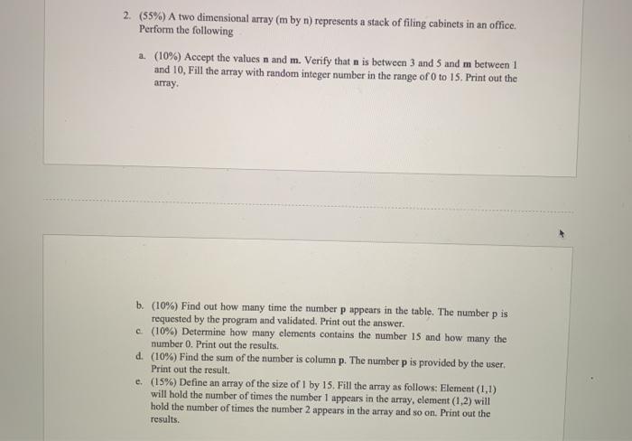  matlab 2. (55%) A two dimensional array (m by n) represents
