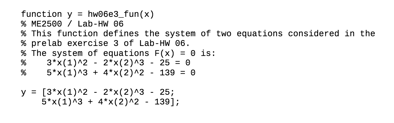 nonlinear equations by fsolve Solve the following system of two nonlinear equations