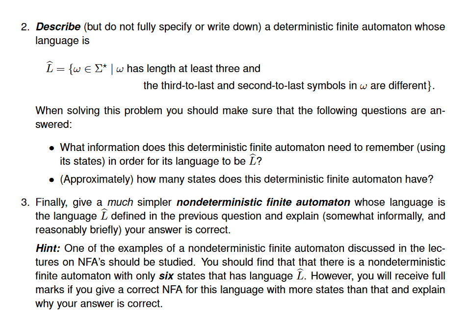  2. Describe (but do not fully specify or write down) a