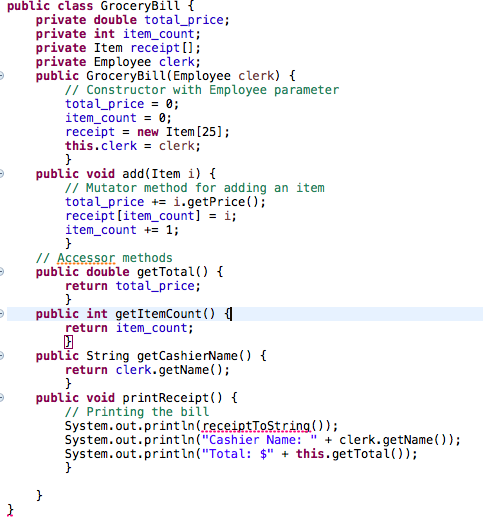 10. DiscountBill. Suppose a class GroceryBil1 keeps track of a list of