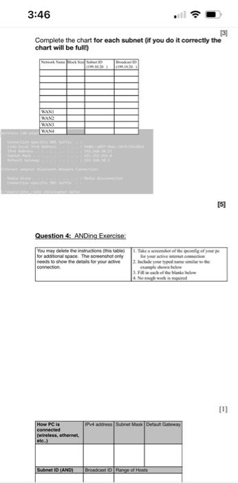 (21) Complete the following charts writing the full IP address Show your