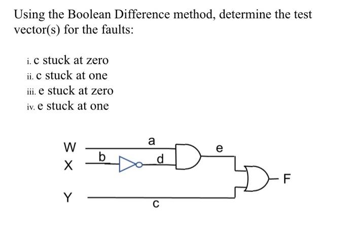  Using the Boolean Difference method, determine the test vector(s) for the