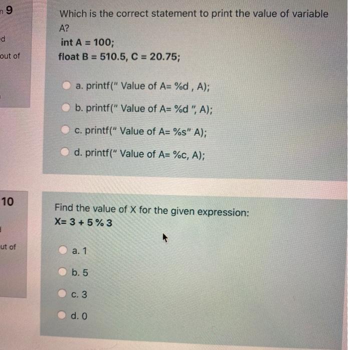  n9 Which is the correct statement to print the value of