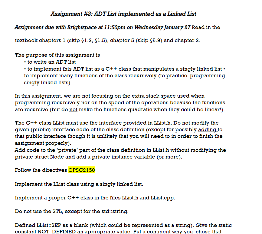 undefined Assignment #2: ADT List implemented as a Linked List Assignment due