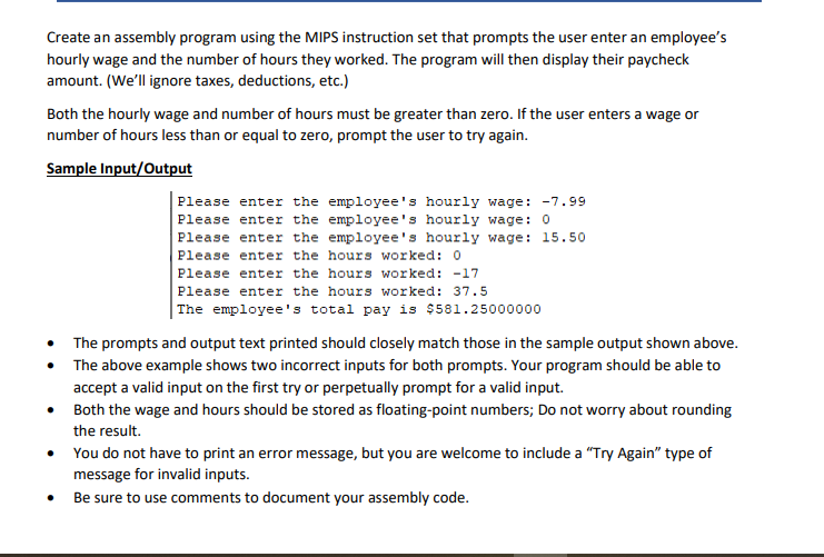  Create an assembly program using the MIPS instruction set that prompts