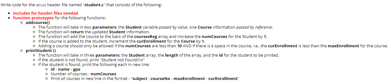 In C language Student - Angel course - CS1714 Write code for