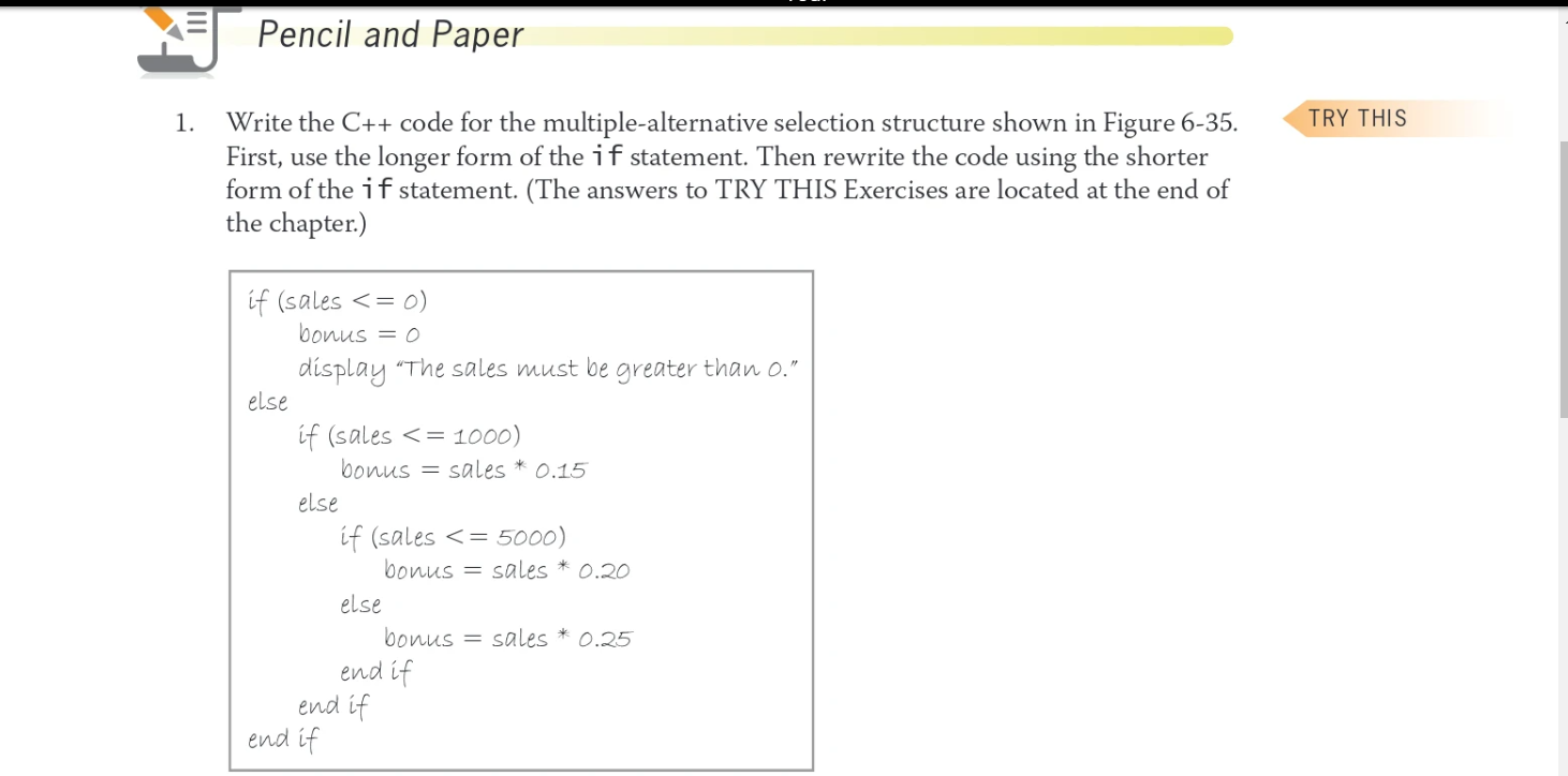 p Write the C++ code for the multiple-alternative selection structure shown in