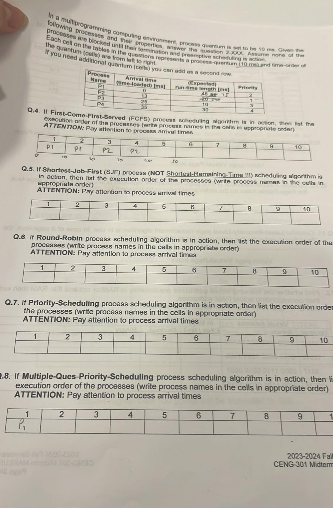  In a multiprogramming computing environment, process quantum is set to be