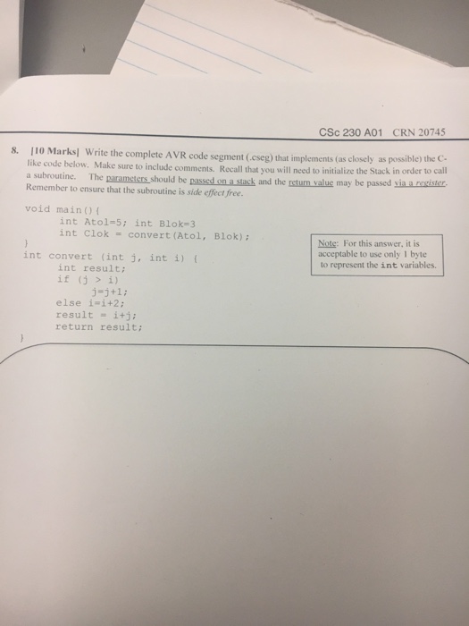 Write the complete AVR code segment (.cseg) that implements (as closely