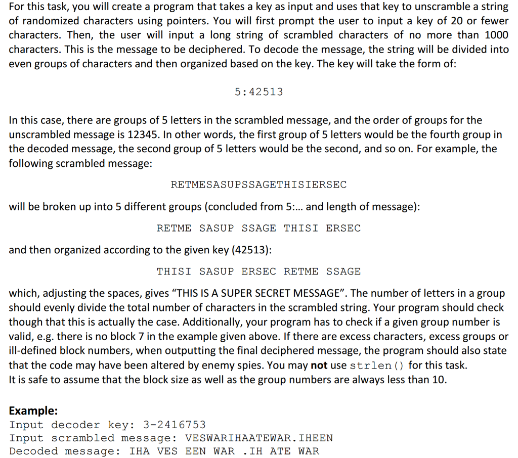 C language For this task, you will create a program that takes