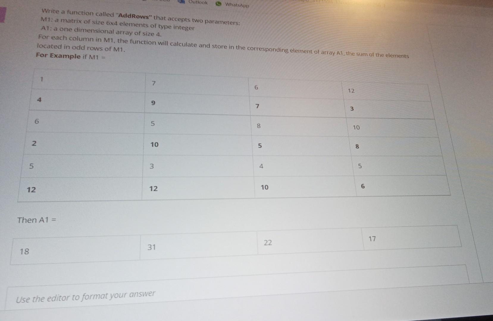  Outlook WhatsApp Write a function called "AddRows" that accepts two parameters: