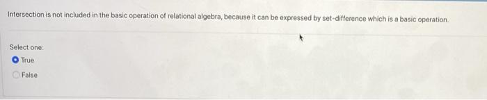 its database subject Intersection is not included in the basic operation of