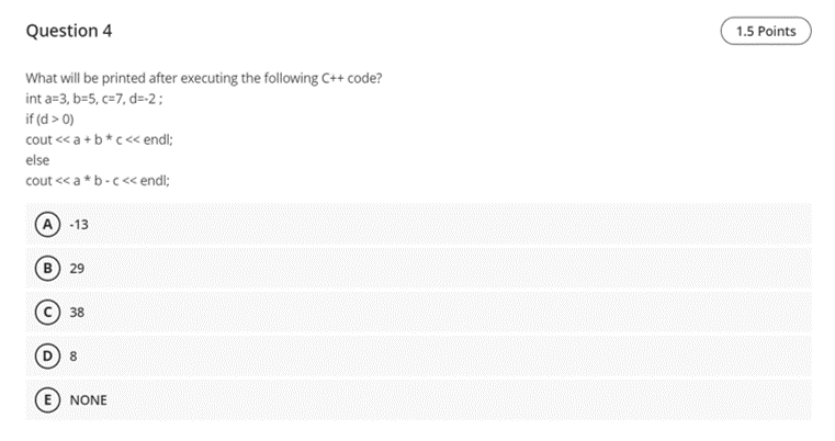 Question 4 1.5 Points What will be printed after executing the