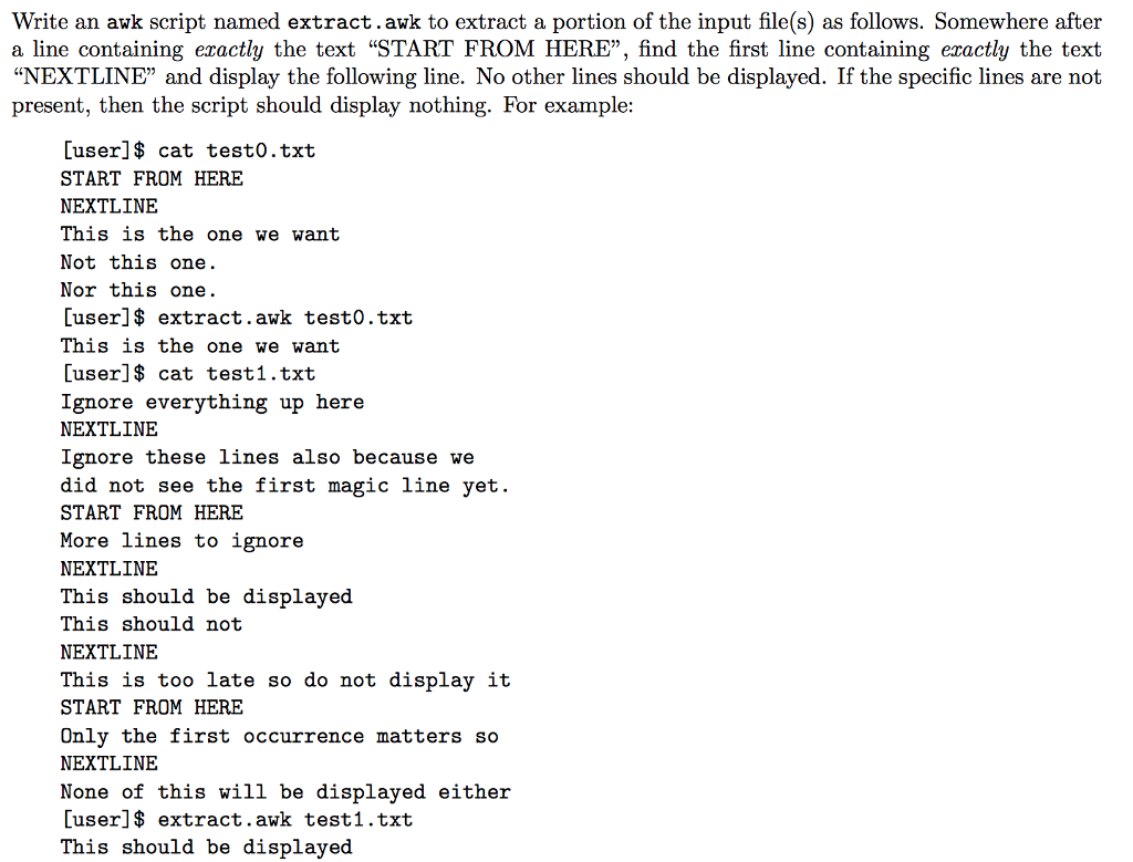  Write an awk script named extract.awk to extract a portion of