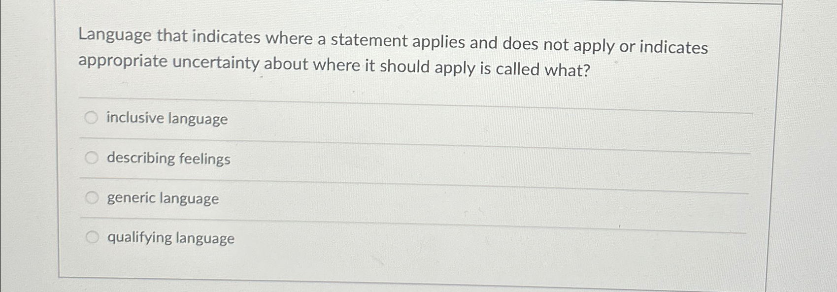  Language that indicates where a statement applies and does not apply