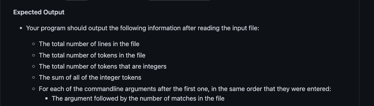  Expected Output - Your program should output the following information after