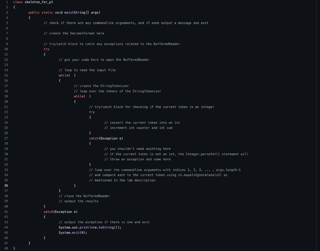 reading the input file: - The total number of lines in the