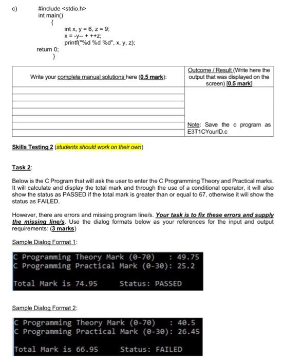 own) Increment (++)/Decrement (--) Operators Task 1: Find the results for each