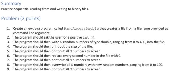 with hava language Summary Practice sequential reading from and writing to binary