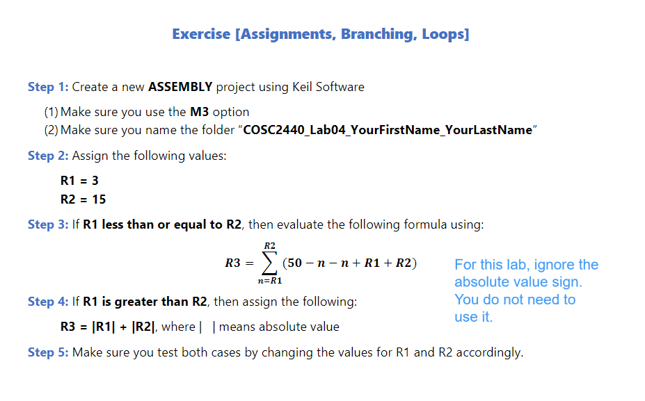  i need the ARM assembly code please Exercise [Assignments, Branching, Loops]