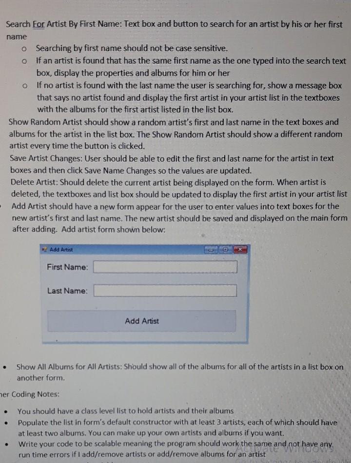 app (.NET Framework) to display information about music artists and their albums.