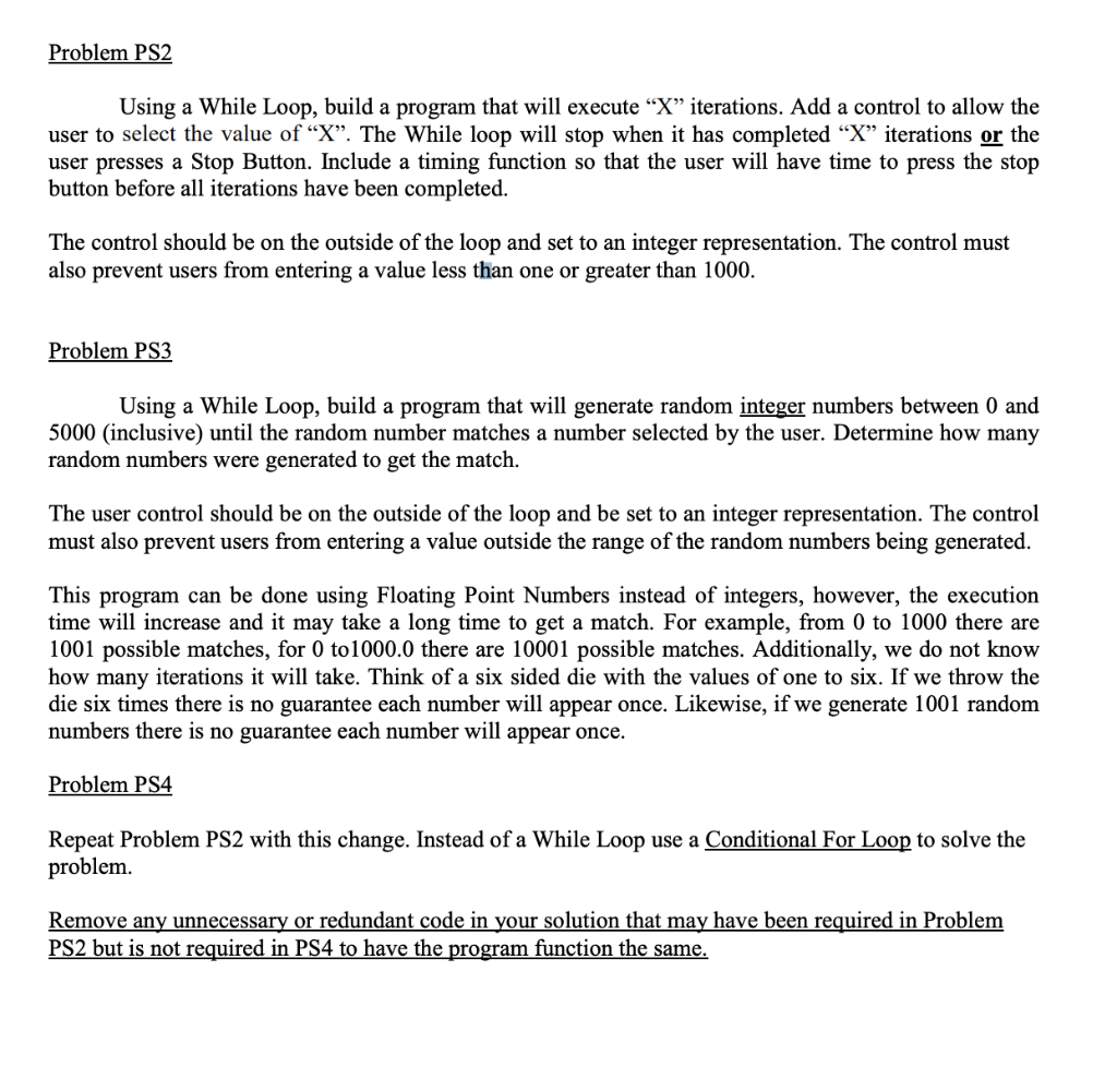 LabView Problem PS2 Using a While Loop, build a program that