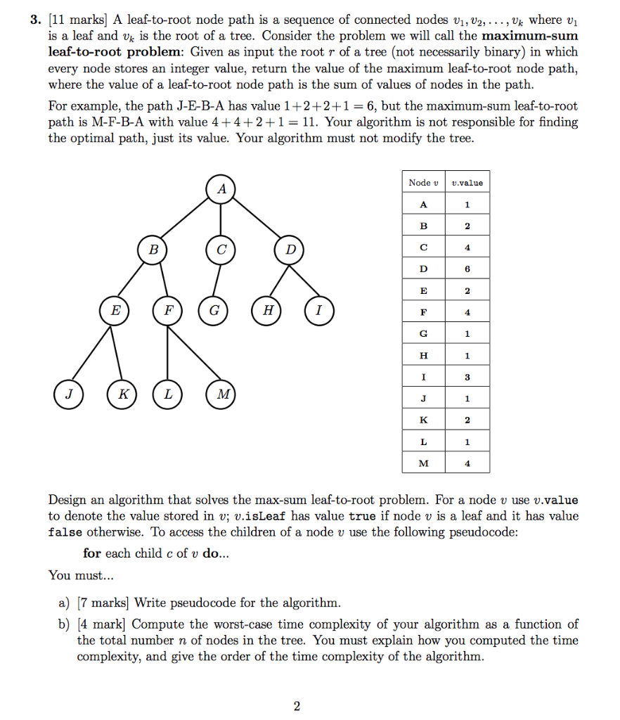  3. [11 marks] A leaf-to-root node path is a sequence of
