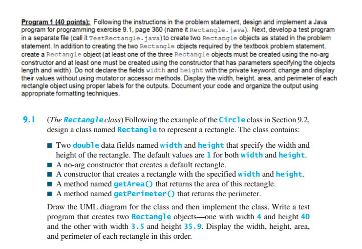  ***Do not declare the fields hight and width with the private