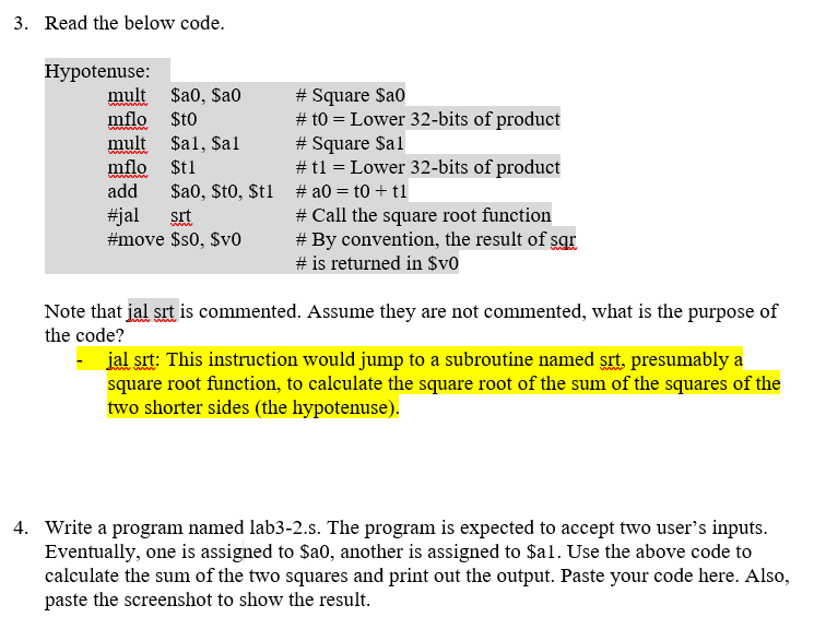  Read the below code. Note that jal srt is commented. Assume