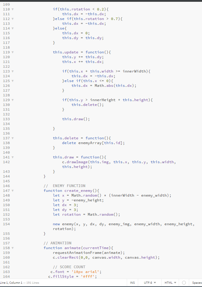 7 8 1 K!DOCTYPE html> 2 3 5 Space Shooting Game //