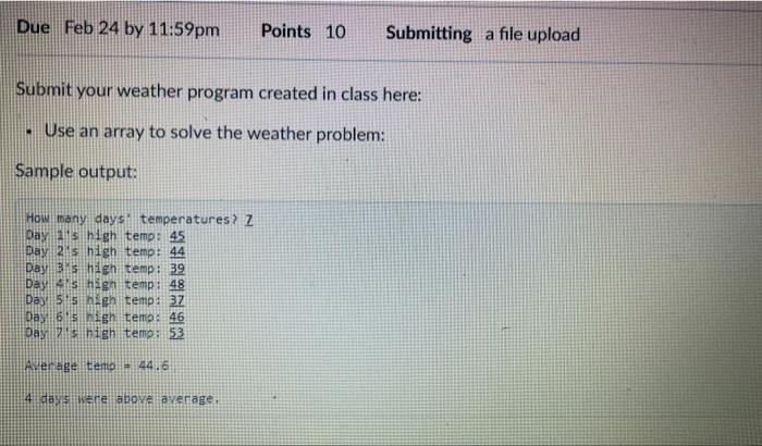 JAVA Submit your weather program created in class here: - Use an