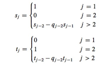 The extended Euclidean algorithm is used for efficiently finding the multiplicative inverse