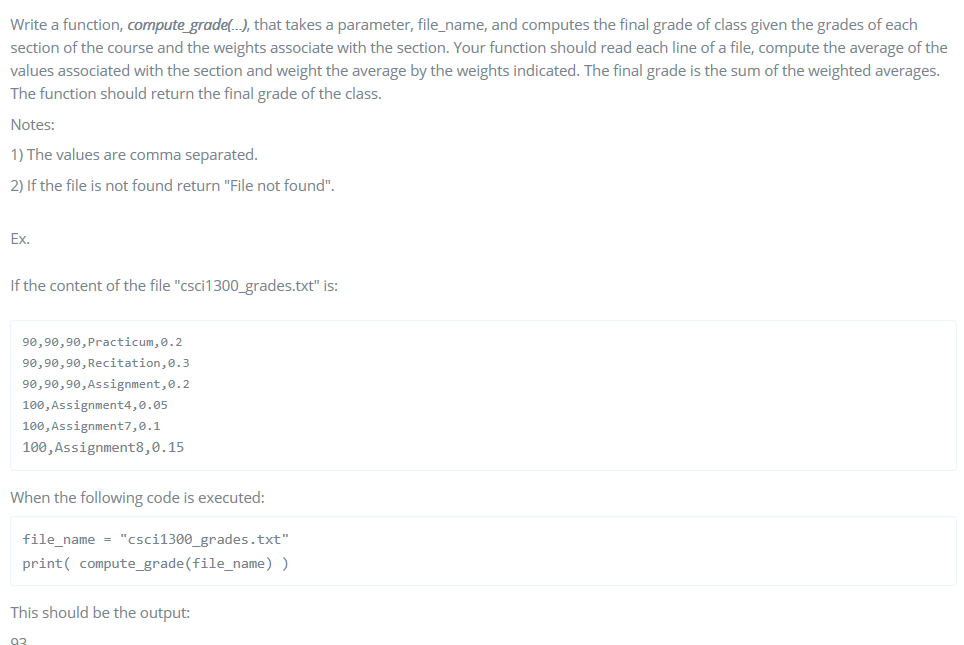 please using python 3 to do this problem Write a function, compute