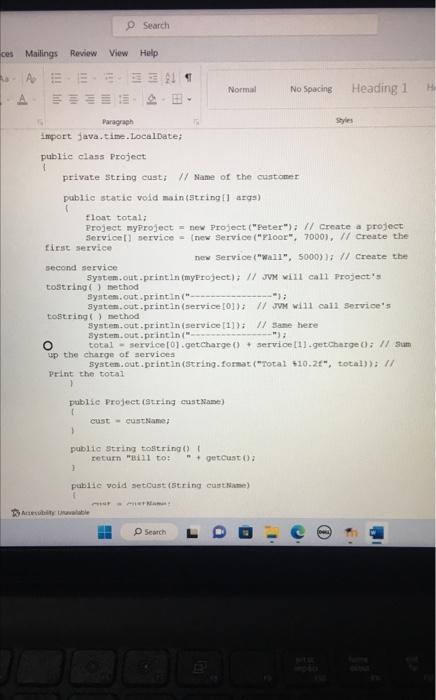 how to do this question publie class Project 1 private string cust;