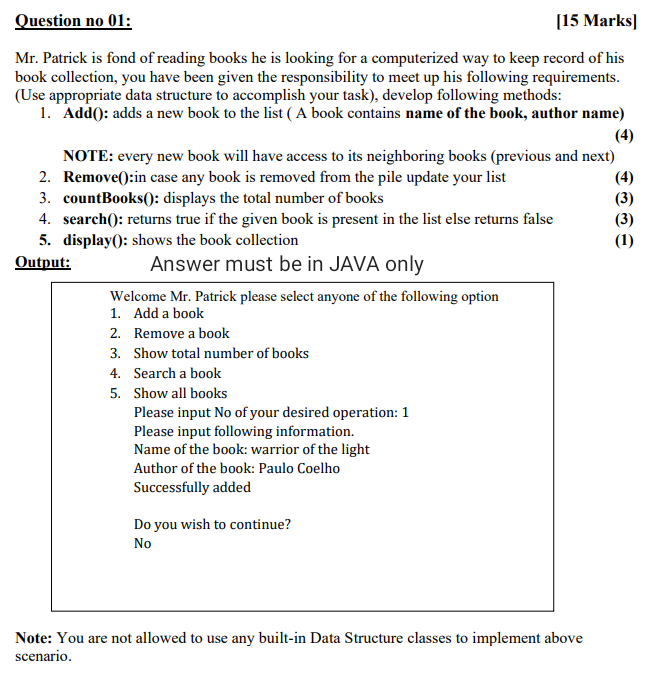 codes in C++. thanks --------------------------------------------------------------------------------- QUESTION: Mr. Patrick is fond of reading