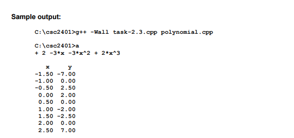 your polynomial.cpp file. Write a class Polynomial that stores a polynomial such
